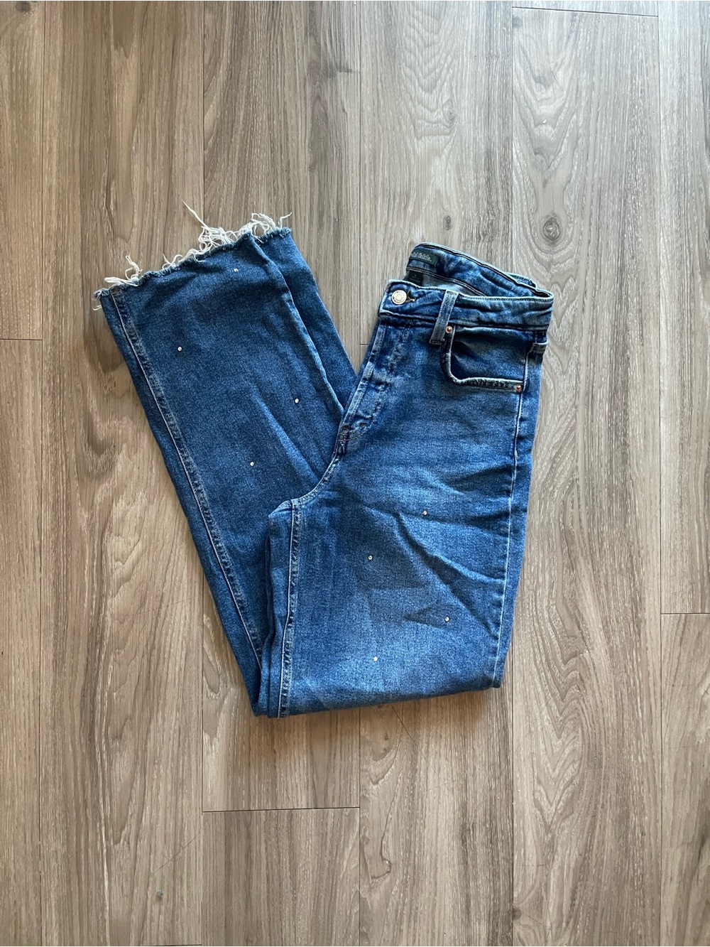Wild fable Dark Blue Cropped High-Rise Jeans with Frayed Hem